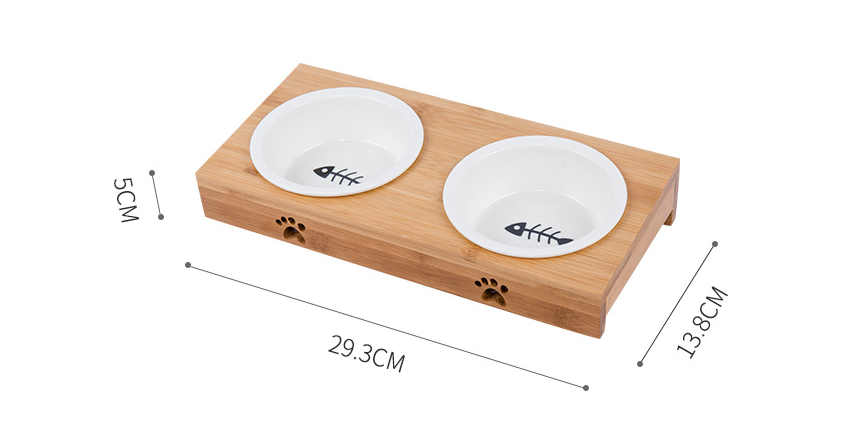 BARKELLE Premium Bamboo Elevated Double Dog Bowl Set