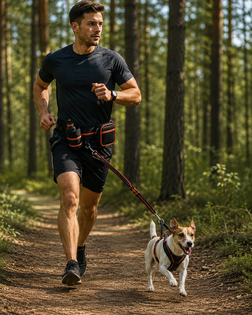 BARKELLE Hands-Free Dog Walking Set – Reflective Running Leash with Waist Belt, Treat Pouch & Waste Bag Holder