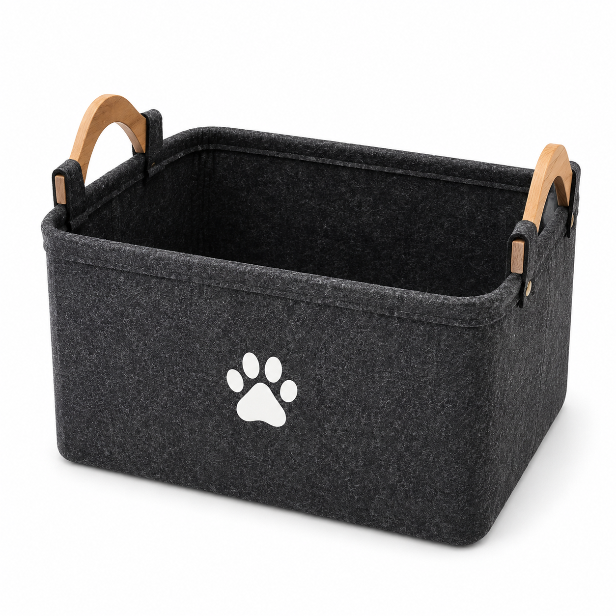BARKELLE Felt Pet Toy Storage Basket with Wooden Handles