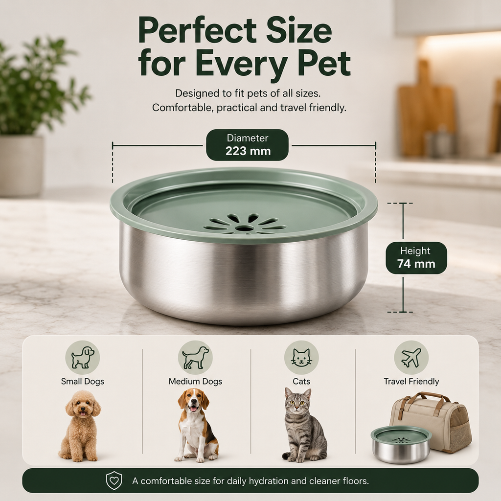 No-Spill Stainless Steel Dog & Cat Water Bowl