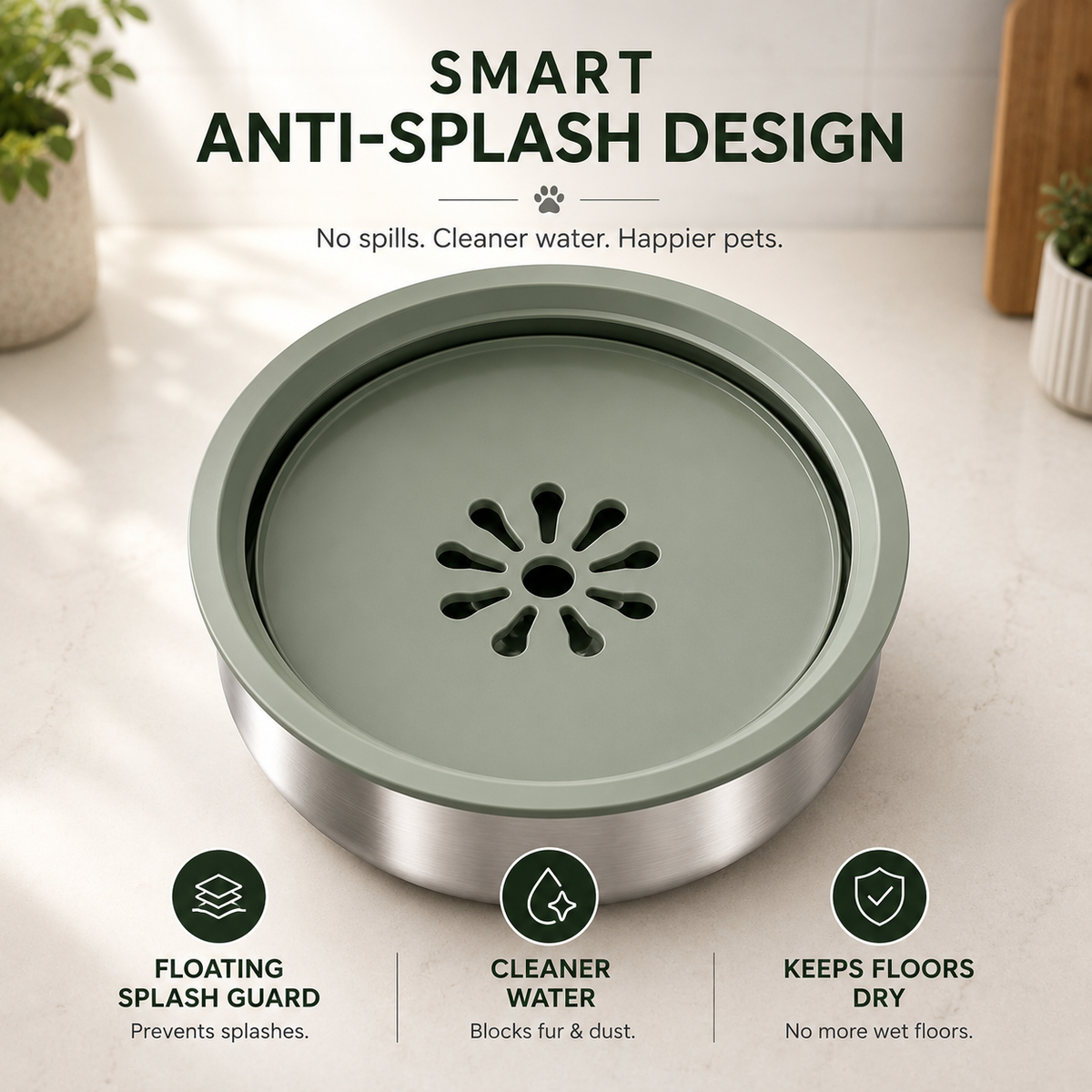 No-Spill Stainless Steel Dog & Cat Water Bowl