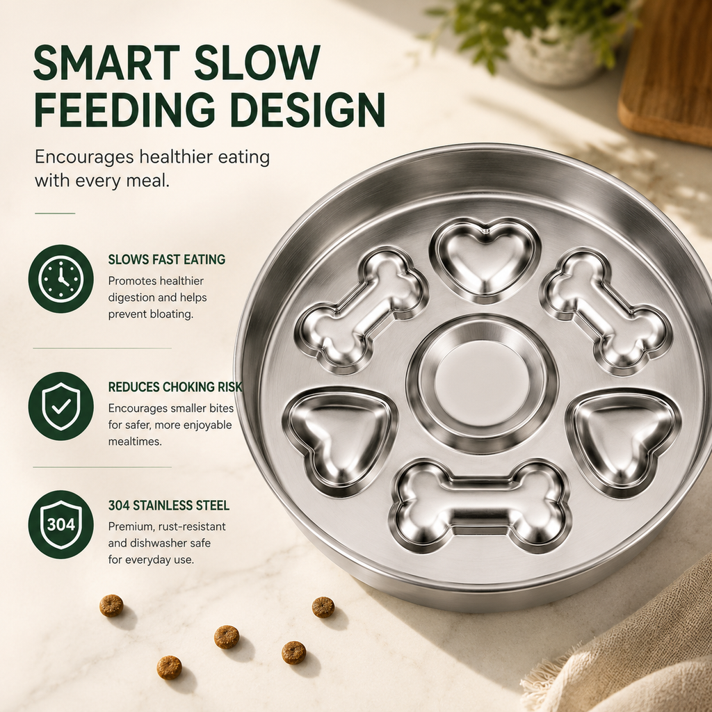 Stainless Steel Slow Feeder Dog Bowl