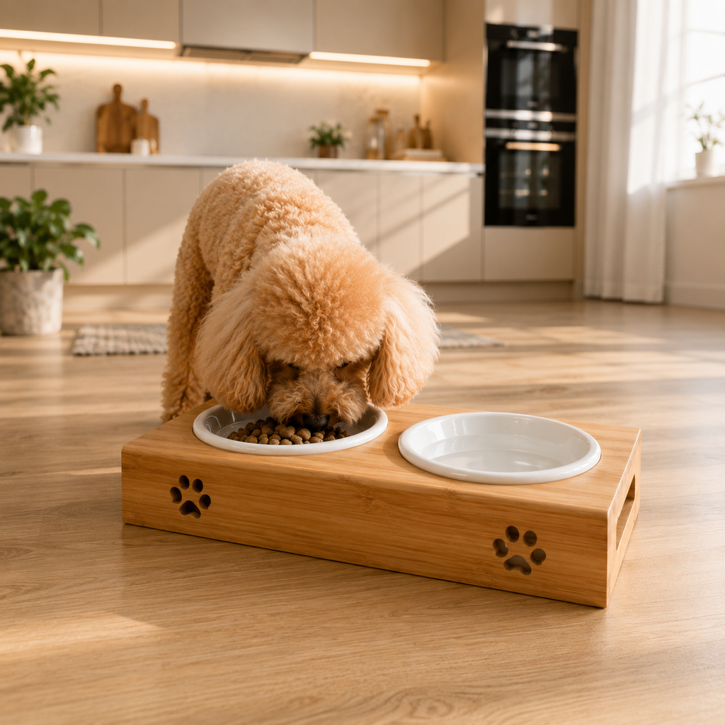 Premium Bamboo Elevated Double Dog Bowl Set