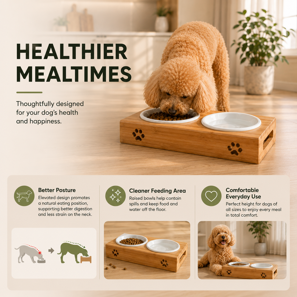Premium Bamboo Elevated Double Dog Bowl Set