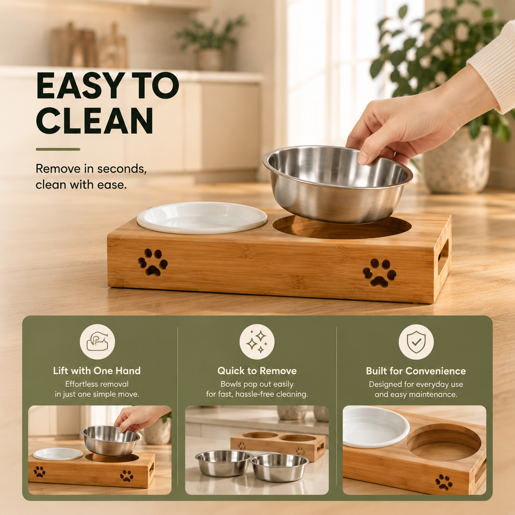 Premium Bamboo Elevated Double Dog Bowl Set