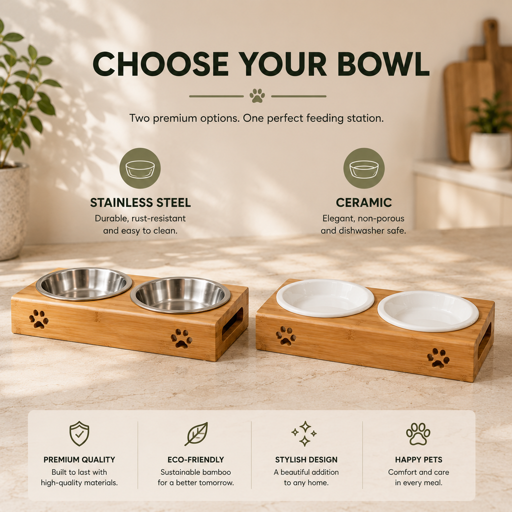 Premium Bamboo Elevated Double Dog Bowl Set