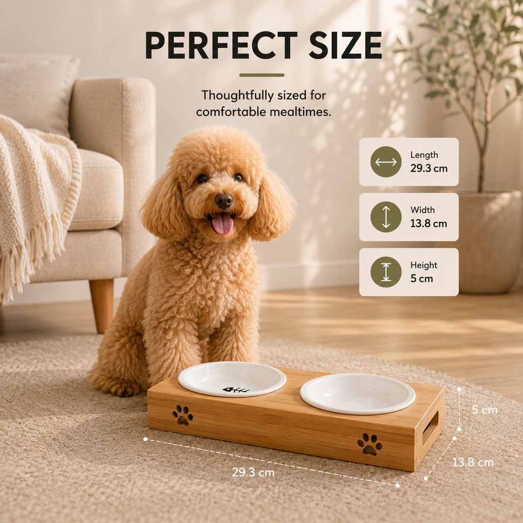 Premium Bamboo Elevated Double Dog Bowl Set