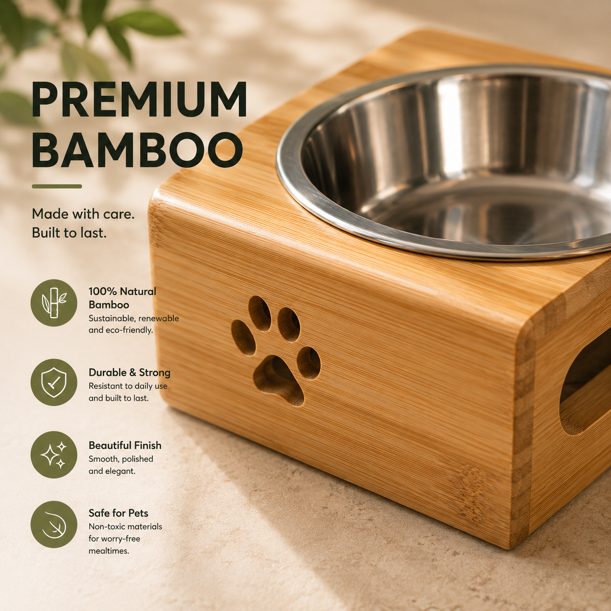 Premium Bamboo Elevated Double Dog Bowl Set