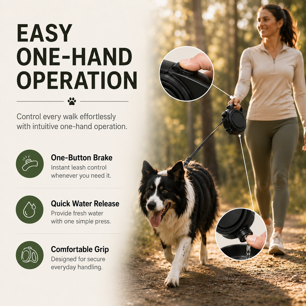 2-in-1 Retractable Dog Leash + Water Bottle