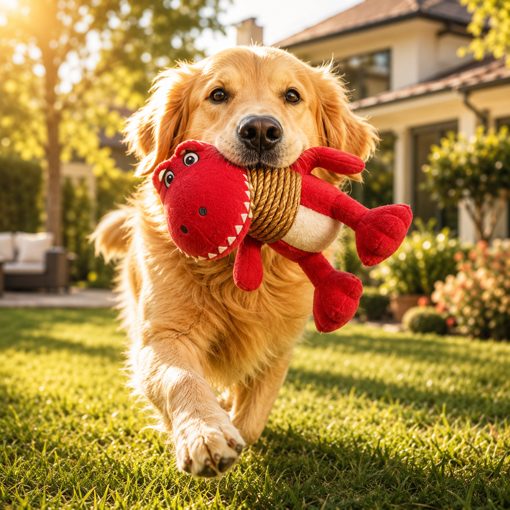 Plush Dinosaur Dog Toy with Squeaker