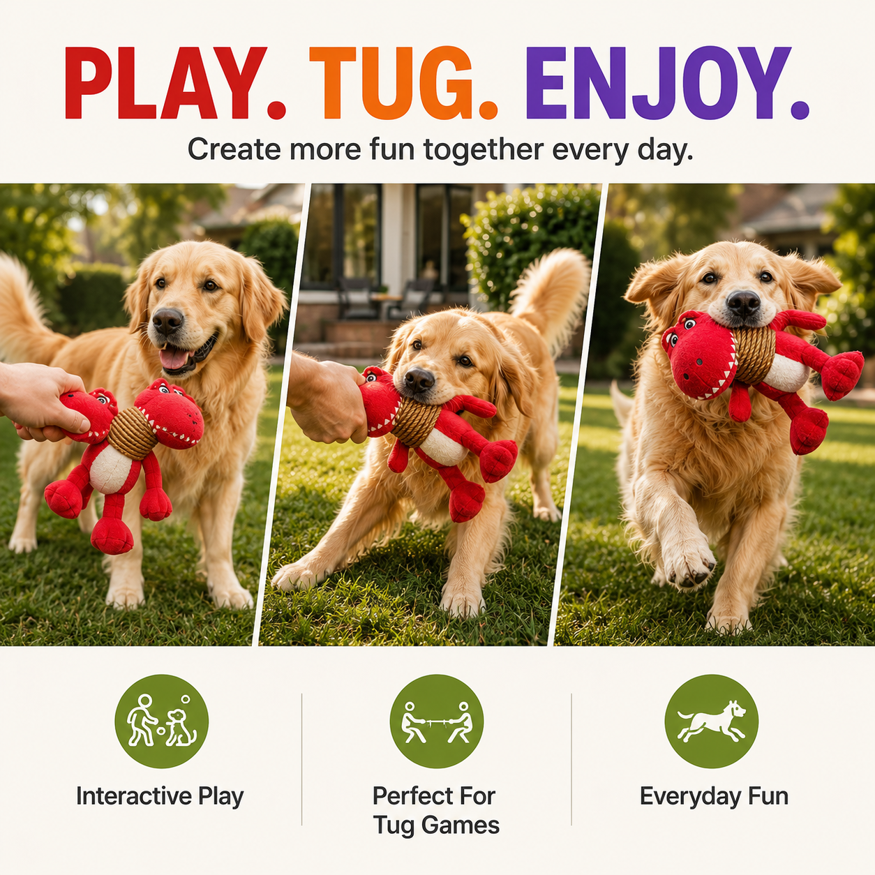 Plush Dinosaur Dog Toy with Squeaker
