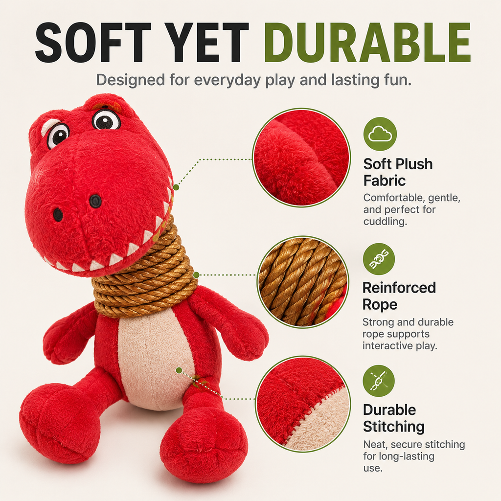 Plush Dinosaur Dog Toy with Squeaker