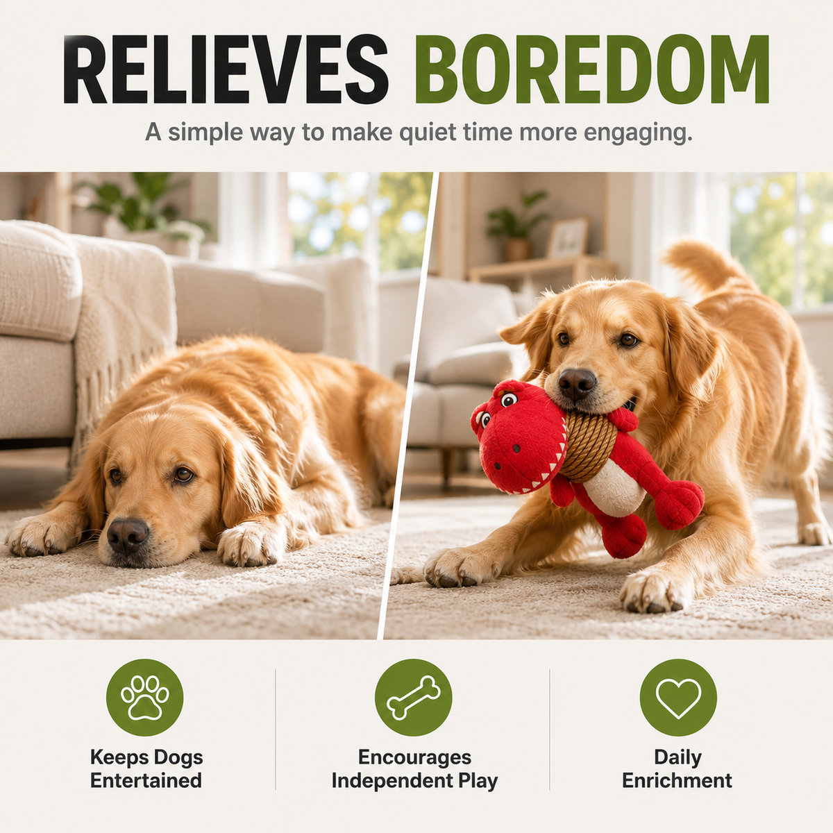 Plush Dinosaur Dog Toy with Squeaker