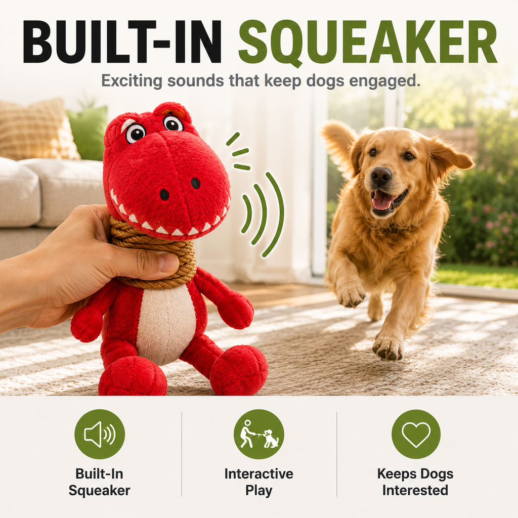 Plush Dinosaur Dog Toy with Squeaker