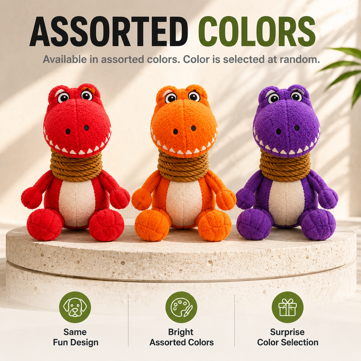 Plush Dinosaur Dog Toy with Squeaker