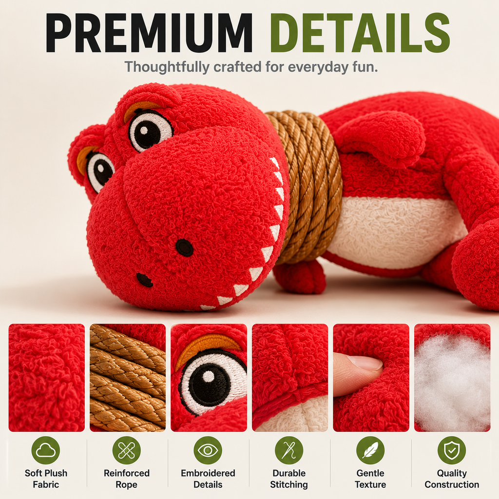 Plush Dinosaur Dog Toy with Squeaker