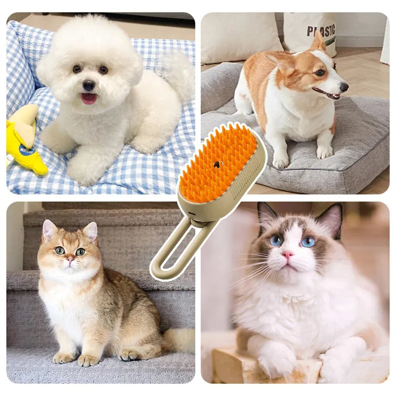 3-in-1 Steam Pet Grooming Brush – Self-Cleaning Deshedding & Massage Comb for Dogs & Cats
